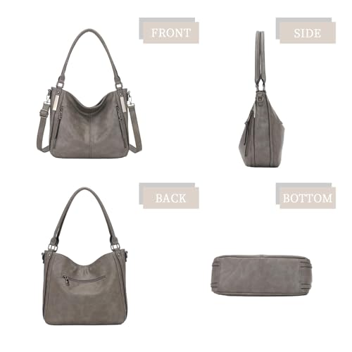 Shoulder Handbags for Women Large Soft Casual PU Leather Hobo Tote Purses - color: A-grey