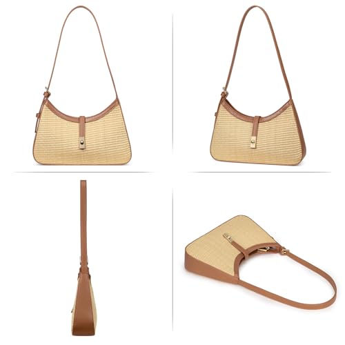 CLUCI Shoulder Bag for Women, Summer Purses for Women, Straw Handbag Hobo Bags Crossbody Purse with Adjustable Strap Apricot with Brown - color: A-straw-small