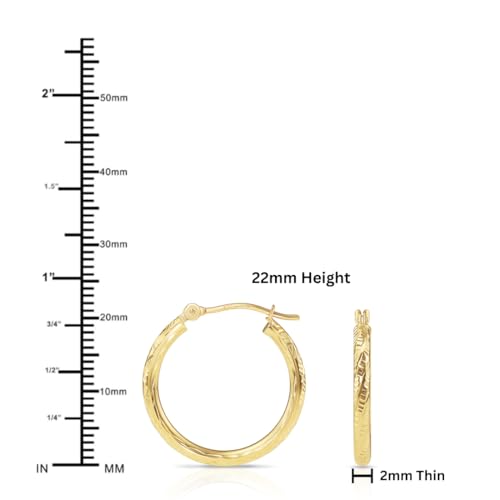 14k Yellow Gold Hand Engraved Diamond-cut Round Hoop Earrings - style: 22mm (0.87 inch)