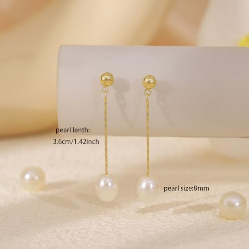 Pearl Earrings for Women, Dainty Wedding Bridal Earrings 14k Gold Plated CZ Pearl Drop Earrings for Women Trendy Hypoallergenic Unique Gold Drop Earrings Fashion Prom Jewelry - color: Gold-H