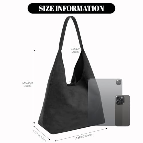 Suede Hobo Bags for Women Trendy Suede Shoulder Bag Slouchy Tote Handbag Suede Purse for Work Everyday | Suede Hobo Bags - color: Black
