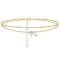 Ankle Bracelets for Women Waterproof 14K Gold Plated CZ Initial Anklet for Women Dainty Layered Letter Heart Ankle Bracelets Handmade Adjustable Foot Chain Anklet Summer Beach Jewelry - color: gold L