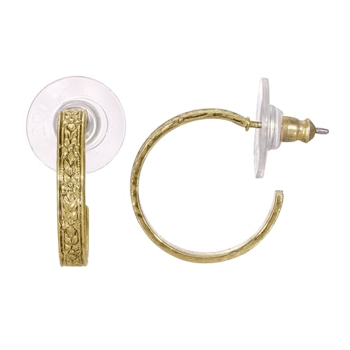 1928 Jewelry Tiny Etched Floral Hoop Earrings - color: Gold