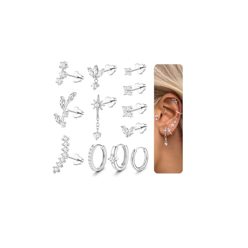 ORAZIO 16 Gauge Cartilage Earrings for Women Flat Back Hypoallergenic Surgical Steel Small Flatback Stud Hoop Cartilage Earring Stack Set Daith Conch Tragus Helix Piercing Jewelry Single PC - color: Silver Plating