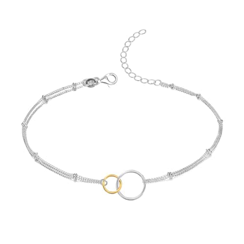 LeCalla 925 Sterling Silver Bracelets for Women | Women’s Link Bracelets | Italian Bead Ball Chain Bracelet | Mother's Day Birthday Anniversary Fashion Jewelry Gift for Women - color: Station Beaded Two-Tone