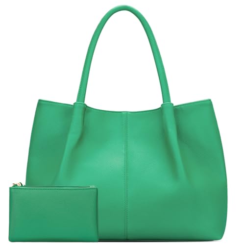 KKXIU Tote Bag for Women Vegan Leather Shoulder Purse Large Capacity Travel Bag - color: Green