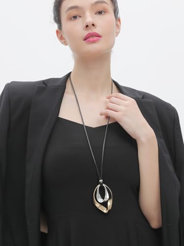 GelConnie Leather Necklace for Women Round Wooden Pendant Long Leather Choker Vintage Sweater Necklace Gold Chunky Boho Necklaces for Women - style: Boho Choker Necklace