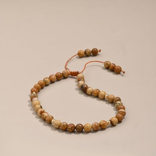Softones 6mm Natural Stone Anklet for Women Gemstone Ankle Bracelets for Women Healing Energy Crystal Anklets Adjustable(8.5-10 Inches) - color: Picture Jasper
