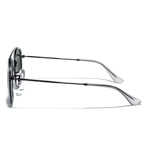 MERRY'S Retro Round Polarized Sunglasses - Unisex Double Bridge Sun Glasses - color: Tra Gray Frame/Black Bridge/G15 Lens