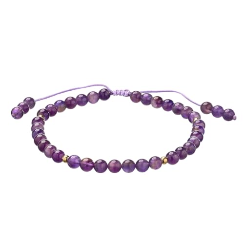 Softones 6mm Natural Stone Anklet for Women Gemstone Ankle Bracelets for Women Healing Energy Crystal Anklets Adjustable(8.5-10 Inches) - color: Amethyst