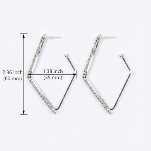 Rhinestone Geometric Hoop Stud Earrings for Women - Sparkly Crystal Statement Jewelry for Evening Parties, Weddings and Special Occasions - color: Silver