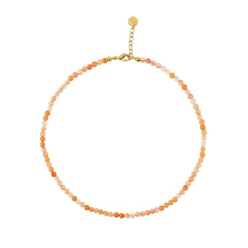 ZANNAH Gemstone Beaded Necklaces for Women - Boho Style Essential Necklace 15" + 3.14" Extender, Cute and Trendy Choker, Natural Stone Handmade Jewelry, Thoughtful Gifts for Women - color: Orange - Sunstone