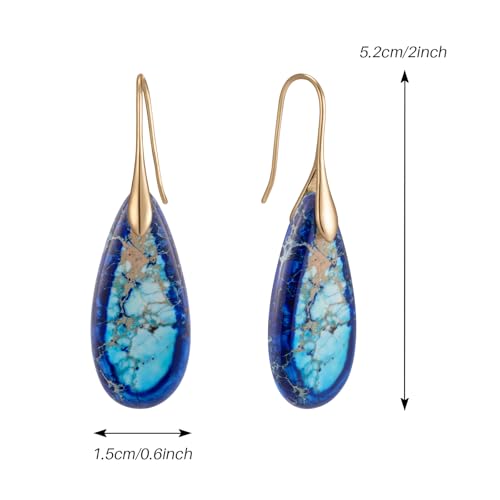 SELOVO Stone Fishhook Dangle Drop Earrings Statement Earrings for Women Stone - color: Dark Blue-Gold Color Hook