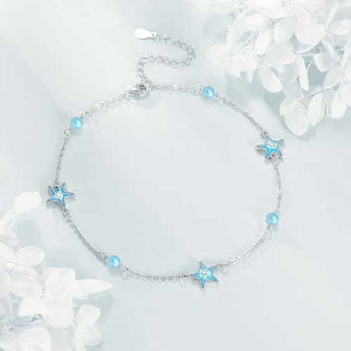 CRMAD Beach Starfish Anklet for Women Sterling Silver Moonstone Beach Anklet Irish Jewelry (starfish) - style: starfish-A