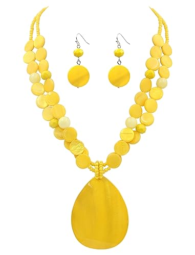 Big Teardrop Pendant Necklaces for Women Colorful Beaded Necklaces Statement Set for Holiday. - color: Yellow