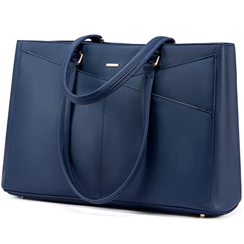 LOVEVOOK Laptop Tote Bag for Women 15.6 Inch Waterproof Leather Computer Bags Women Business Office Work Bag Briefcase,Navy Blue - color: Navy Blue 15.6 Inch, size: 15.6 inch