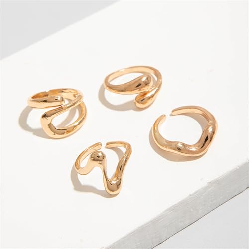 Chunky Gold Plated Stackable Rings Set for Women,Stackable Knuckle Rings Punk Rings Set Dainty Stacking Joint Midi Trendy Rings Sets Multiple Sizes Jewelry Set
