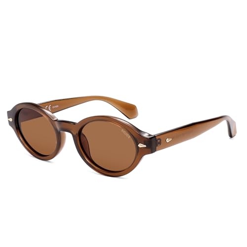 SOJOS Retro Oval Polarized Sunglasses for Women Men Chic Trendy 90s Sunnies Shades UV protection Sun Glasses SJ2630 - color: Brown Frame Brown Lens