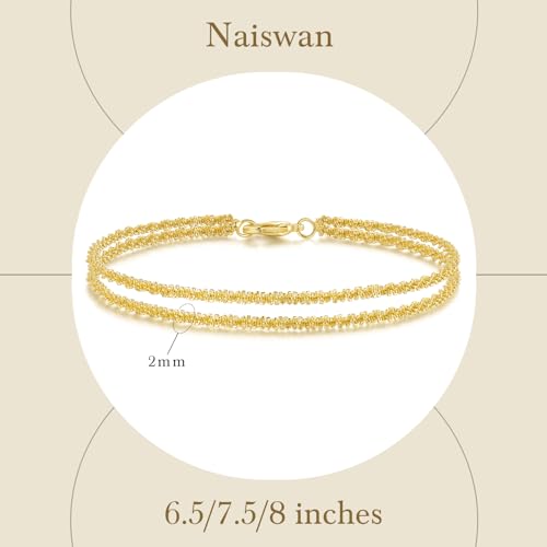 Naiswan 14K Gold Bracelets for Women Gold Double Layer Bracelet for Women Chain Bracelets for Womens Double-Layer Starlight Style Adjustable Bracelet for Womens 17/19/21cm