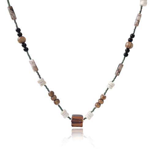 Y-Shaped Chain for Women Irregular Y2k Bead Leaf Retro Forest Green Necklace Versatile Vacation Style