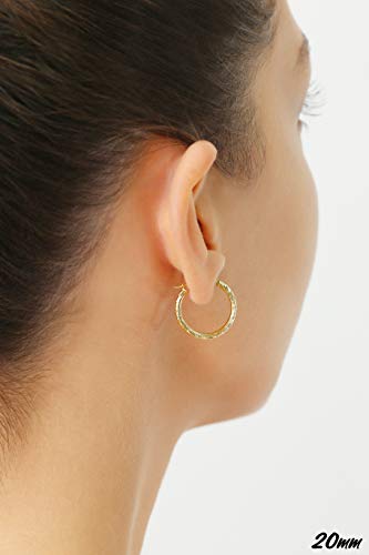 14k Yellow Gold Hand Engraved Diamond-cut Round Hoop Earrings - style: 20mm (0.78 inch)