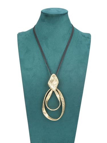 GelConnie Leather Necklace for Women Large Pendant Long Brown Necklace Circle Leather Choker Vintage Sweater Necklace Gold Chunky Boho Necklaces for Women - style: Big Circles Pendant