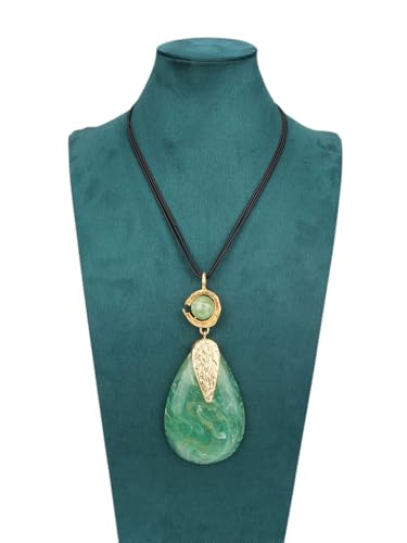 Leather Necklace for Women Large Pendant Hippie Choker Necklace Vintage Sweater Necklace Chunky Boho Necklaces for Women - style: Bohemian Pendant Necklace