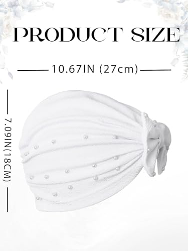 Bohend Stretchy Bowknot Turban Headband Elastic Cap Non Slip Bonnet Beanie Headwrap Hats for Women and Girls - color: White