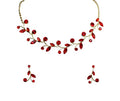 Faship Gorgeous Rhinestone Crystal Floral Necklace Earrings Set - color: Red / Gold plated