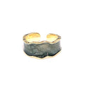 Elegant Oil Drip Enamel Wave Wide Irregular Colorful Adjustable Opening Finger Ring Joint Stackable for Women Jewelry Gifts Bohemian - color: green gold