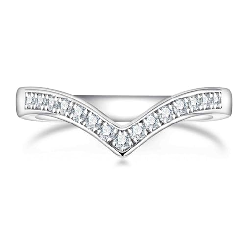 Moissanite Eternity Rings Wedding Bands D Color VVS1 Clarity Round Brilliant Cut 925 Sterling Silver 5/6 Stones Anniversary Band Rings for Women with Certificate - color: Curved band