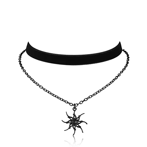 Gothic Choker, Choker Necklace for Women, Black Velvet Choker, Layered Necklace, Goth Jewelry for Women - style: Black Sun