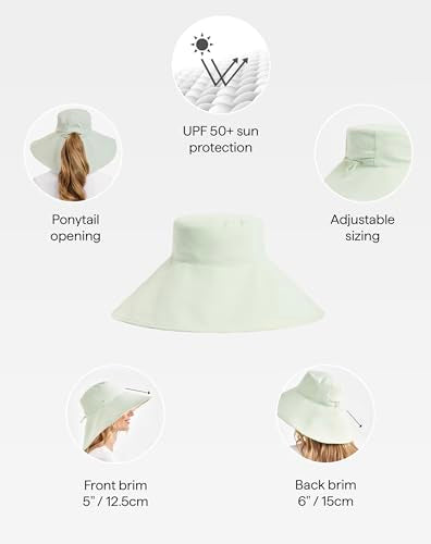 Solbari Ultra Wide Brim Sun Hat UPF 50+ Packable UV Sun Protection Hats with Full Coverage Brim - color: Coolgreen/Beige, size: Small-Medium