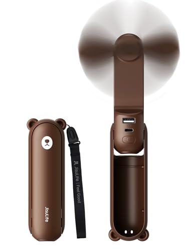 JISULIFE 3 IN 1 Handheld Mini Fan - Portable Fan & Power Bank & Flashlight, 19H Max Cooling, USB Rechargeable, Pocket-Sized for Travel, Cruise, Concerts, Makeup, 2026 Summer Gifts for Women(Brown) - color: Brown