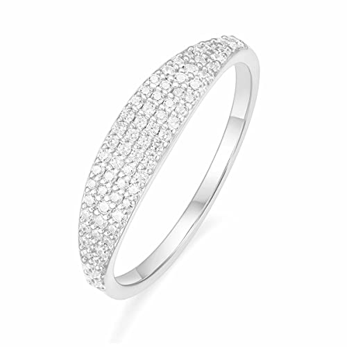 Mameloly Wedding Bands for Women 14K Gold Plated Slim Signet Ring Stackable Pave Cubic Zirconia Dainty CZ Engagement Rings for Her Size 3-12 - color: Silver
