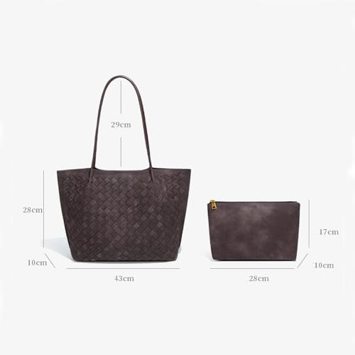 Women's Luxury Handmade Woven Tote Bag, Beach Bag Set, Elegant Age Reducing Travel Commuter Bag Set - color: Frosted Material 13# Brown
