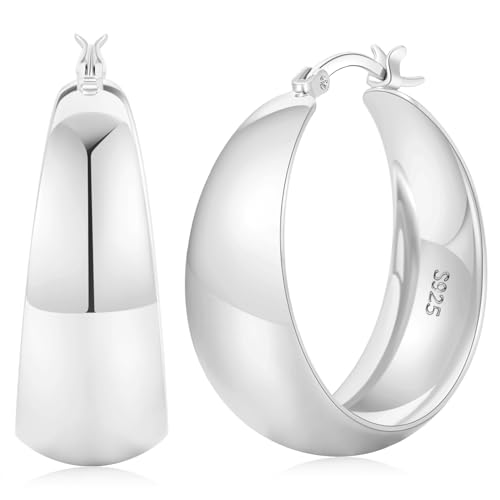 Senteria 12mm Wide Thick Hoop Earrings 925 Sterling Silver Hoop Earrings for Women Hypoallergenic 14K Real Gold Plated Hoops Large Earring Lightweight Chunky Hoops Earring for Women 25/30/40/50MM - color: Silver-30mm
