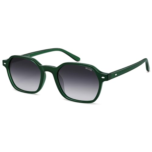 SOJOS Retro Square Polarized Sunglasses Womens Men Trendy 70s Thin Slim Shades Sunnies SJ2674 - color: Green Frame Grey Gradinglens