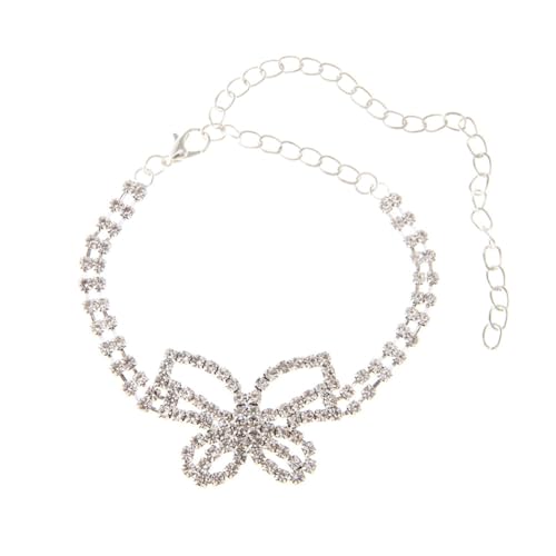 Gold Ankle Bracelets For Women Rhinestone Pendant Butterfly Tennis Anklet Bracelets Summer Foot Chain Jewelry - color: SilverA