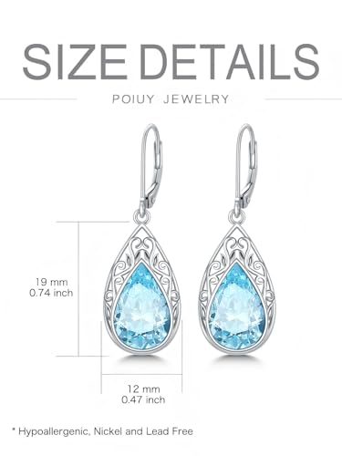 POIUY Gifts for Women Hypoallergenic Teardrop Filigree Birthstone Leverback Dangle Earrings 18K White Gold Fashion Jewelry Anniversary Wedding Birthday Gifts for Women Daughter Sister Girlfriend Wife - style: 3-March Birthstone Earrings