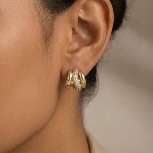 4 Pair Small Gold Hoop Earrings for Women Sensitive Ears - Hypoallergenic 14k Real Gold Plated Hoops Zirconia Cartilage Huggie Earrings Set Helix Piercing Earring Gold Jewelry for Women Gift - color: 1937 Zirconia Hoop Gold