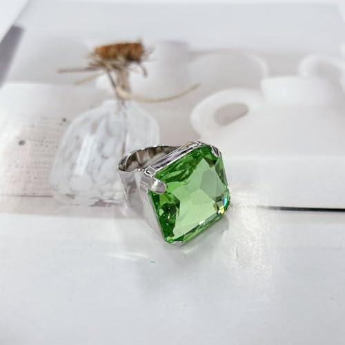 Square Large Rhinestone Exaggerated Statement Ring for Women Sparkling Thick Chunky Geometric Big Crystal Stone Finger Knuckle Band Rings Open Adjustable Wedding Brides Cocktail Prom Party Jewelry - color: Green