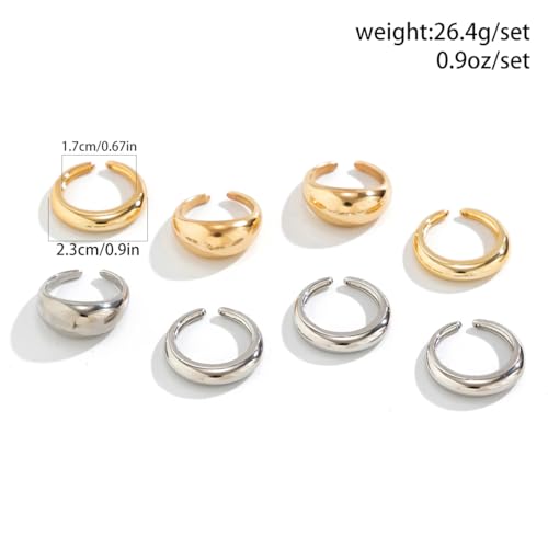 Chunky Rings for Women Adjustable Thick Rings Set Trendy Statement Stackable Ring for Women Chunky Jewlery Irregular Dome Flower Finger Knkuckle Thumb Ring - style: Style 4 - 8pcs tt