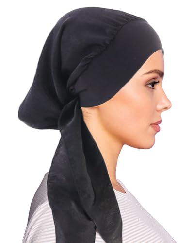 Chemo Headwear for Women Head Scarf Headwraps Silky Soft Turbans for Women Cancer Hats Chemo Beanie Coverings Scarves - color: A Black