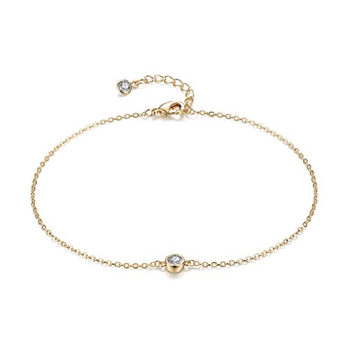 LOYATA Dainty Ankle Bracelet,14K Gold Plated Tiny Bead Anklet Dainty White Cubic Zirconia Cross Tassel Foot Chain Cute Lucky Moon Evil Eye Foot Jewelry Boho Anklets for Women - color: CZ Dot