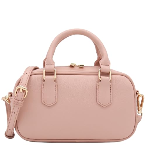 FashionPuzzle Mini PU Leather Satchel Purse Top Handle Crossbody Bag - color: Blush