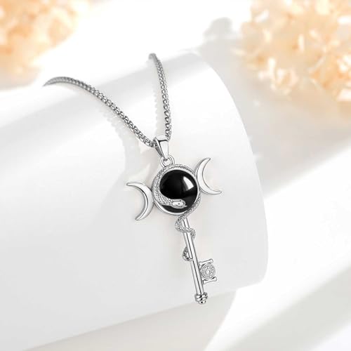 INFUSEU Mystical Hecate Triple Moon Goddess Necklaces, Divine Feminine Protection Gifts - style: Obsidian Hecate Key