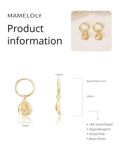 Mameloly Cowgirl Earrings for Women CZ 14K Gold Plated Western Cowboy Hat Dangle Hoop Earrings Cute Jewelry Hypoallergenic - color: 1 CZ Hat