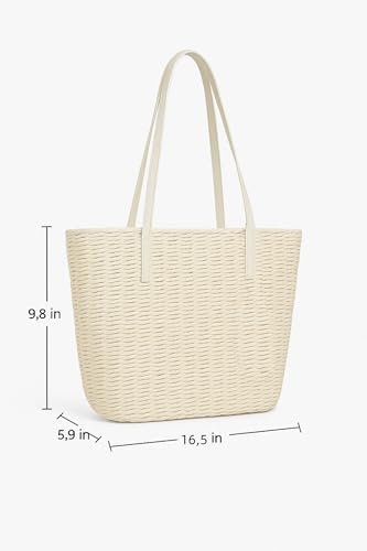 YXILEE Straw Bags For Women | M Size Travel Straw Totes Bag Woven Summer Handmade Shoulder Bag Handbag - color: White