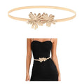 E-Clover Womens Fashion Metal Stretch Waist Skinny Belt Waistband - color: Gold Flowers-02